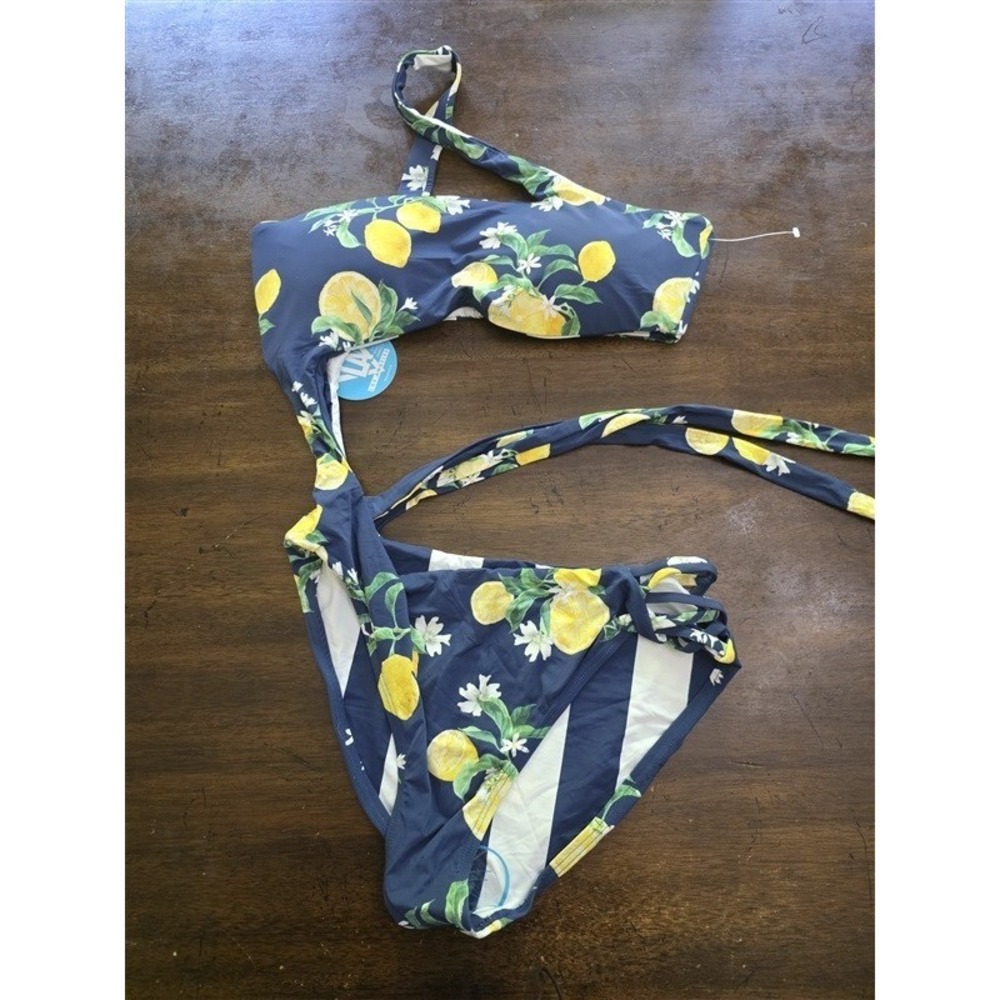 NWT WET LA XL Monokini 1pc Reversible Navy Lemons Stripe 127105